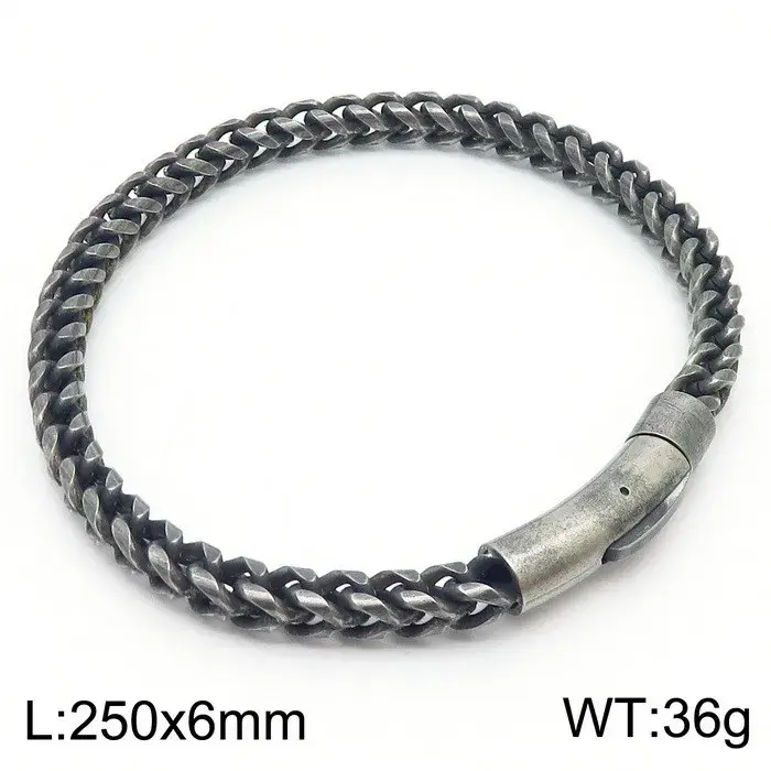 Pulsera Acero Negro Vintage Redonda Eslabon Cubano