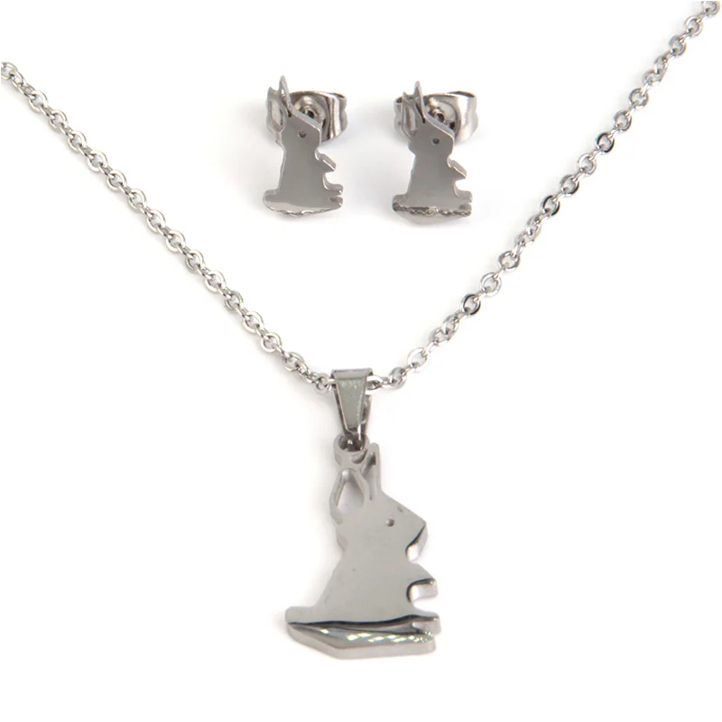 Set de Joyeria Acero Plateado Conejos Conejitos