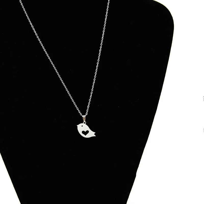 Set de Joyeria Acero Inox Plateado Pajarito Corazón Bird