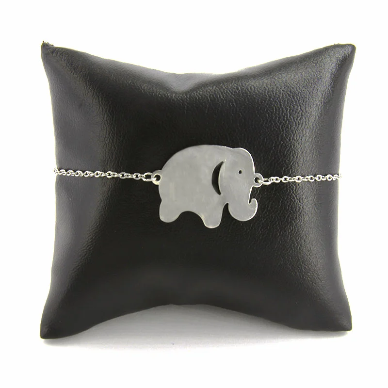 Pulsera Acero Plateado Elefante Buena Fortuna Minimalista