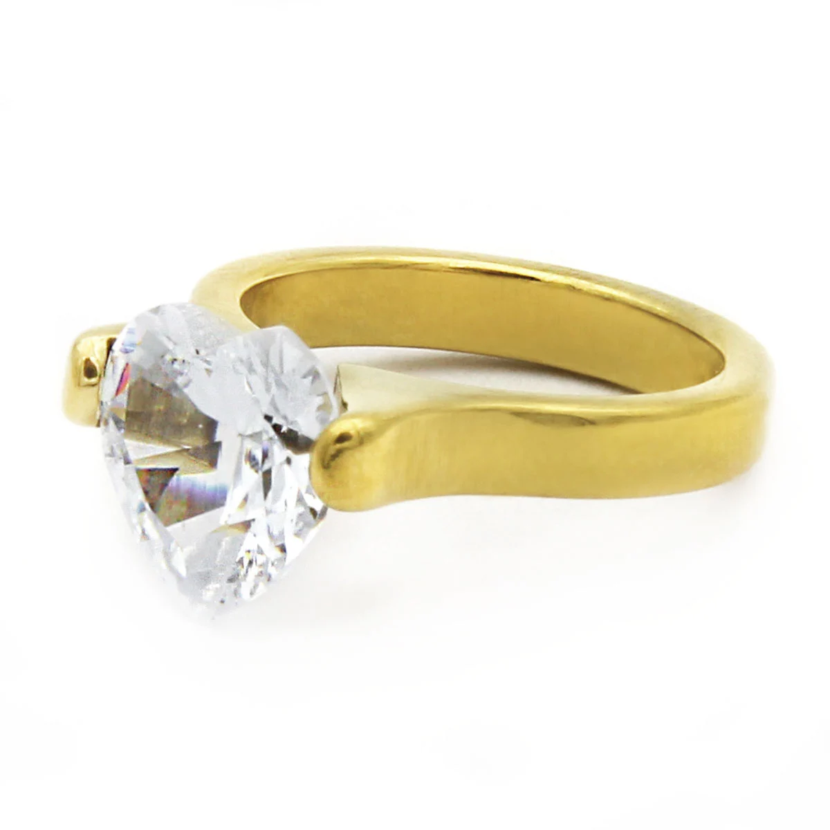 Anillo Acero Dorado Cocktail Corazon Grande Zirconia