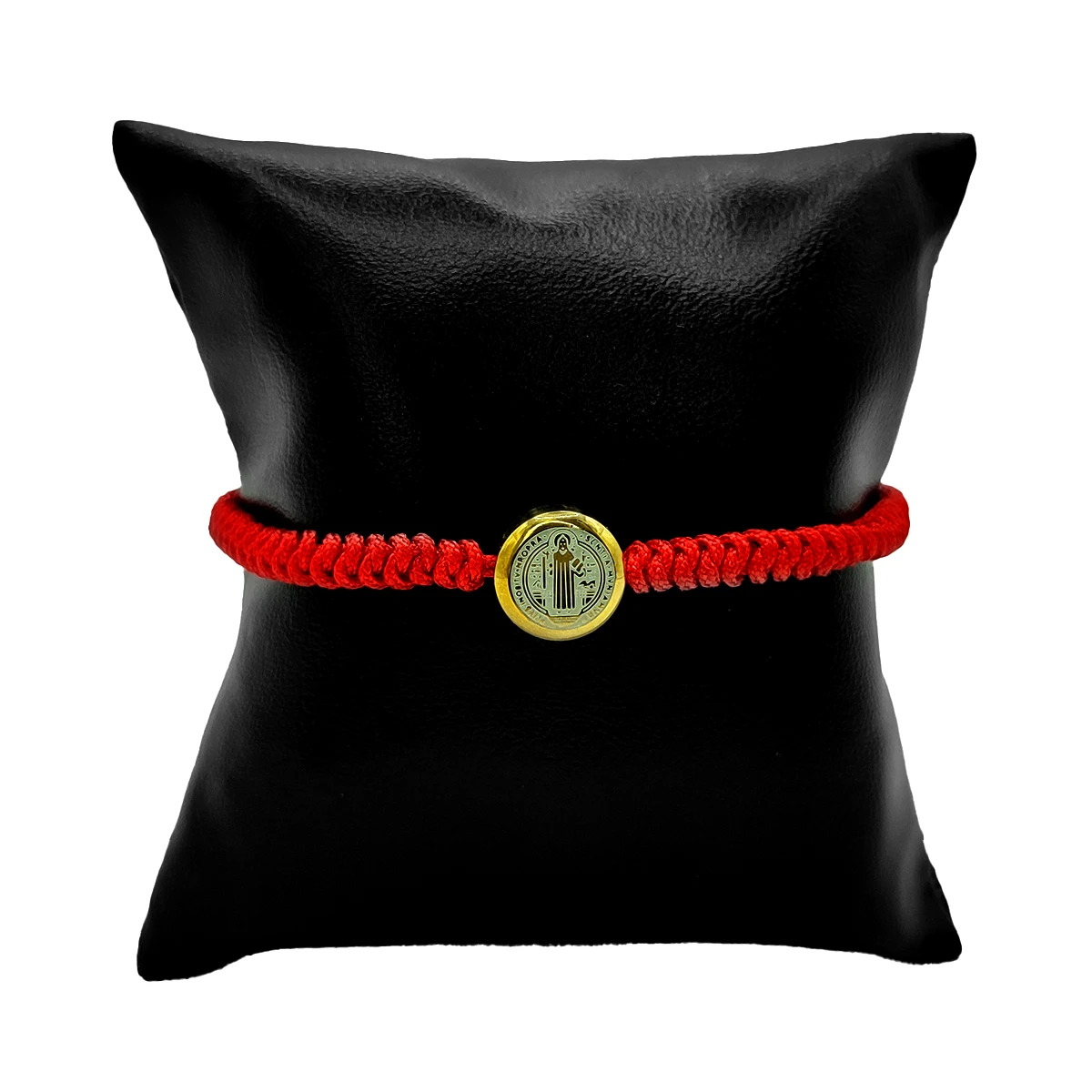 Pulsera Acero Bicolor Hilo Rojo Ajustable Dije San Benito