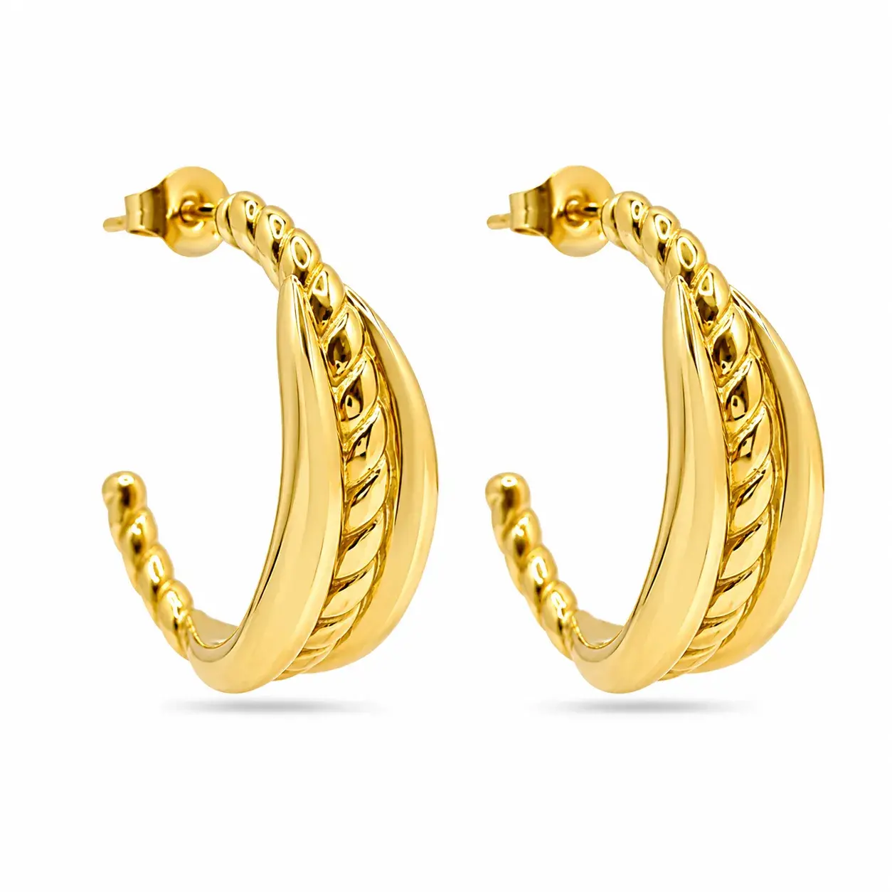 Aretes Acero Inox Media Arracada Twist Liso Triple