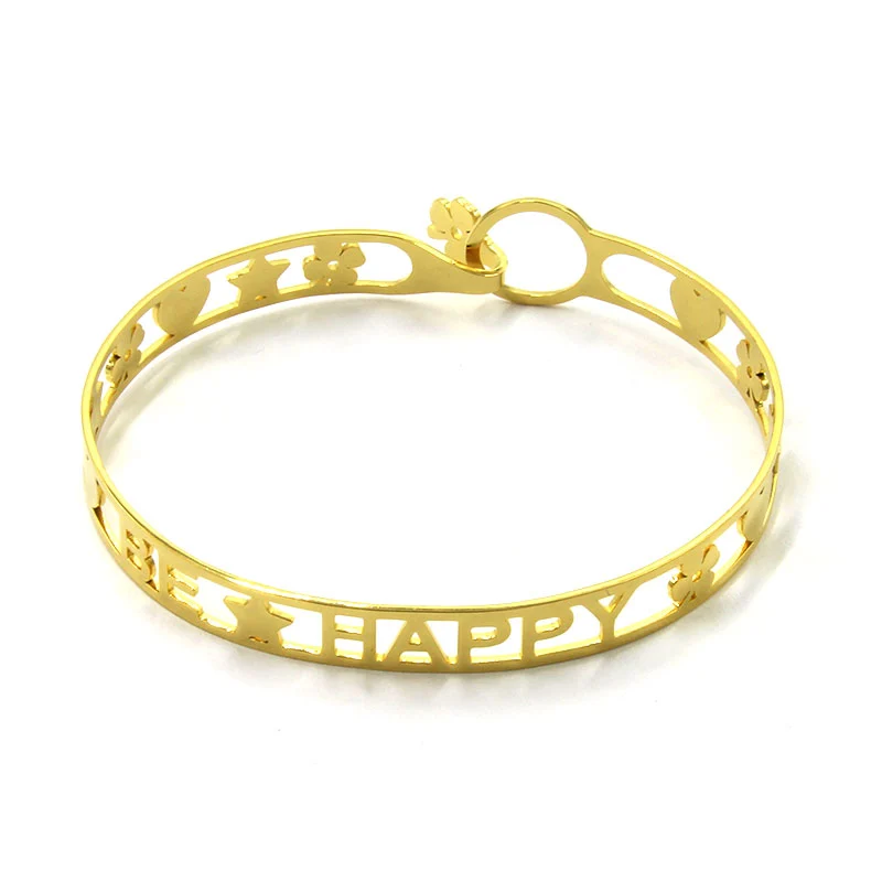 Pulsera Acero Inoxidable Dorado Brazalete Be Happy