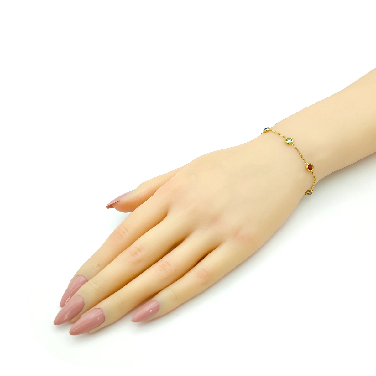 Pulsera Acero Dorado Circulos Zirconia Multicolor Delgada
