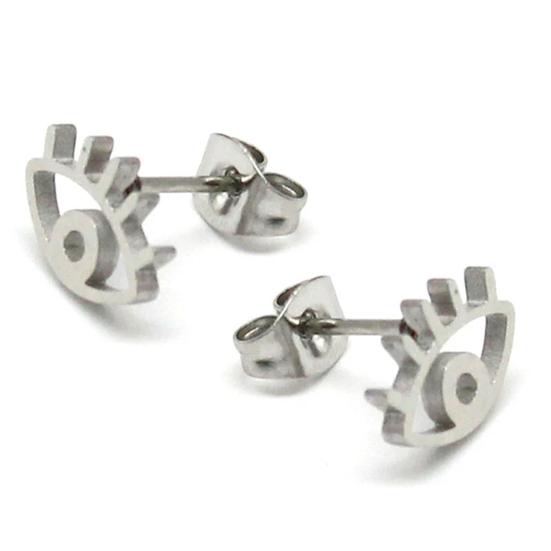 Aretes Tipo Broquel Acero Plateado Contorno Ojo Pestaña
