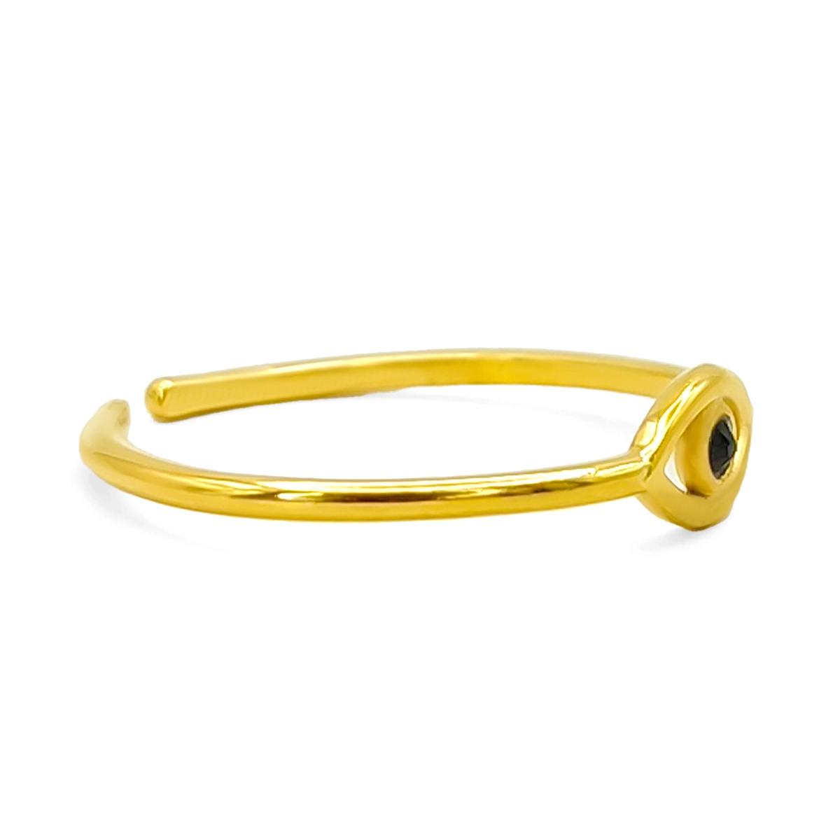 Anillo Acero Dorado Ojo Pupila Cristal Negro Ajustable