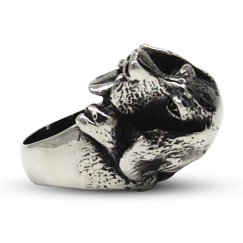 Anillo Acero Inoxidable Plateado Vintage Perro Sabueso