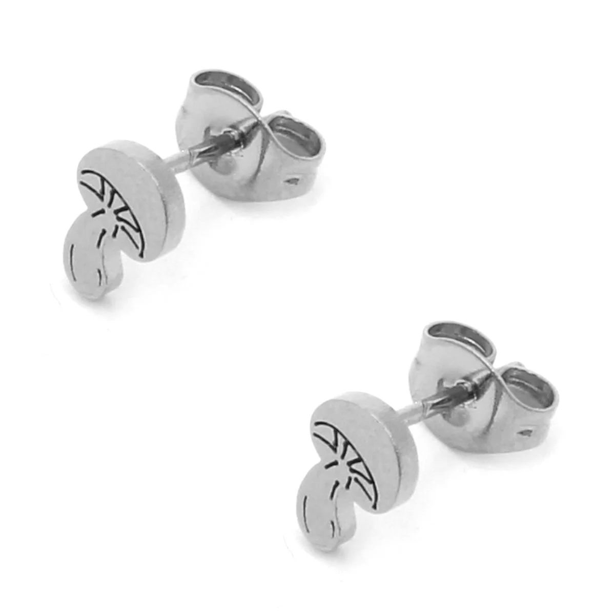 Aretes Acero Inox Plateado Tipo Broquel Hongos Champiñon