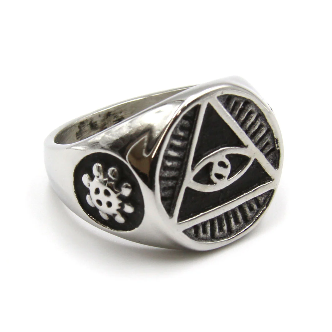 Anillo Acero Inoxidable Plateado Esotérico Triángulo