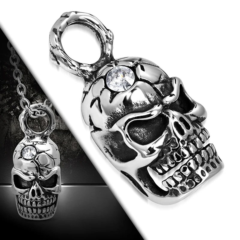 Dije Acero Chopper Hombre Craneo Calavera Zirconia Rocker