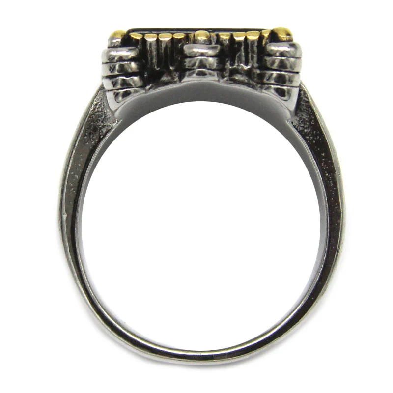Anillo Hombre Acero Plata Dorado Piedra Cuadro Onix Negro