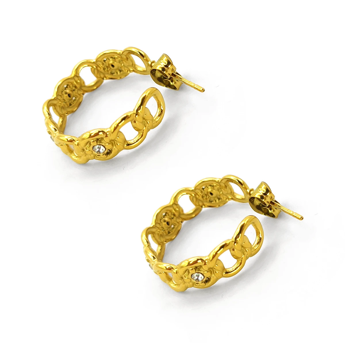 Aretes Acero Dorado Arracadas Circulos Huecos y Cristal