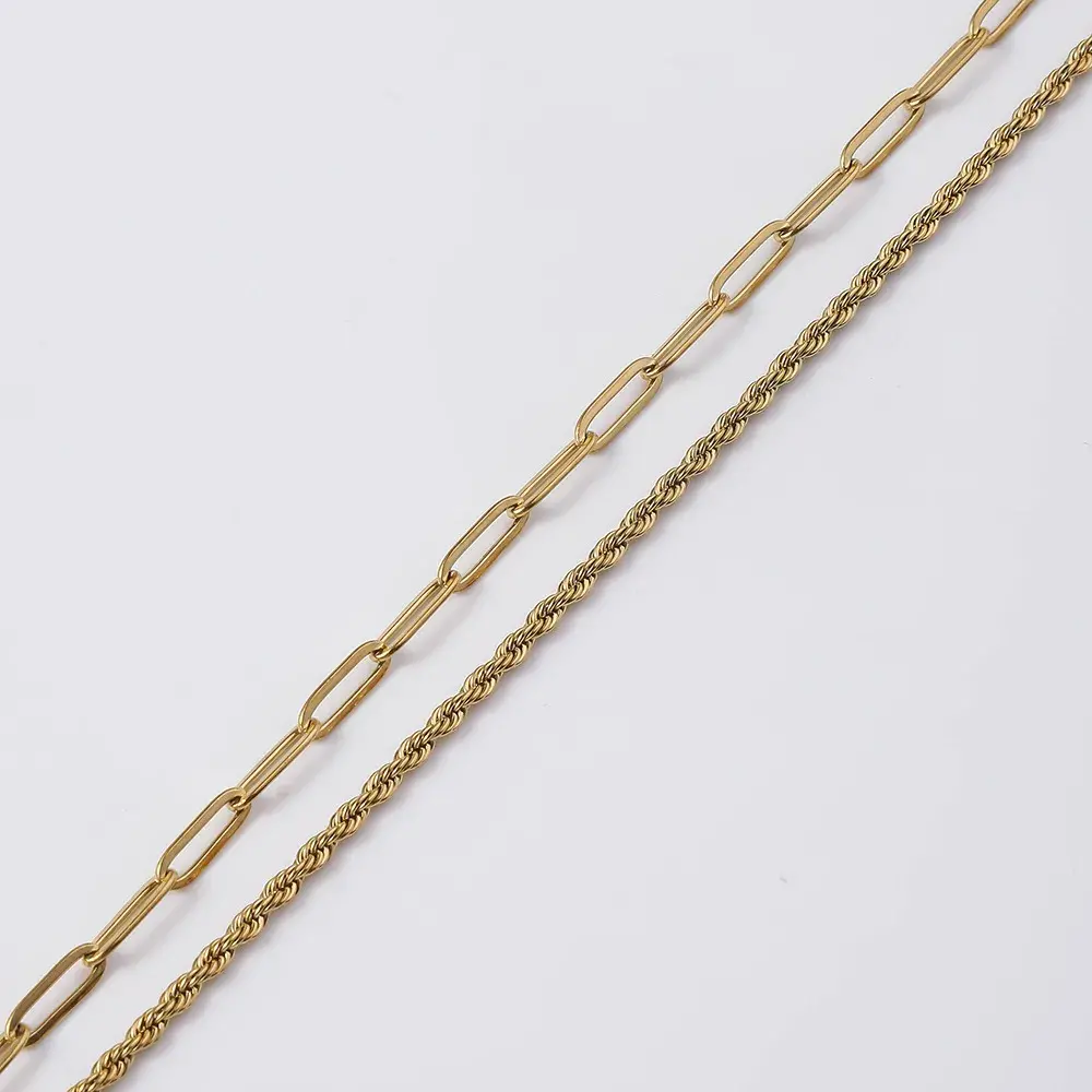 Pulsera Acero Inox Doble Cadena Torzal y Cadena Oval