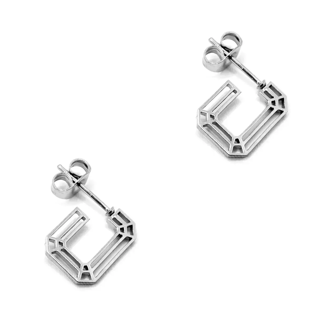 Aretes Mujer Acero Plateado Básico Trazos Geométricos
