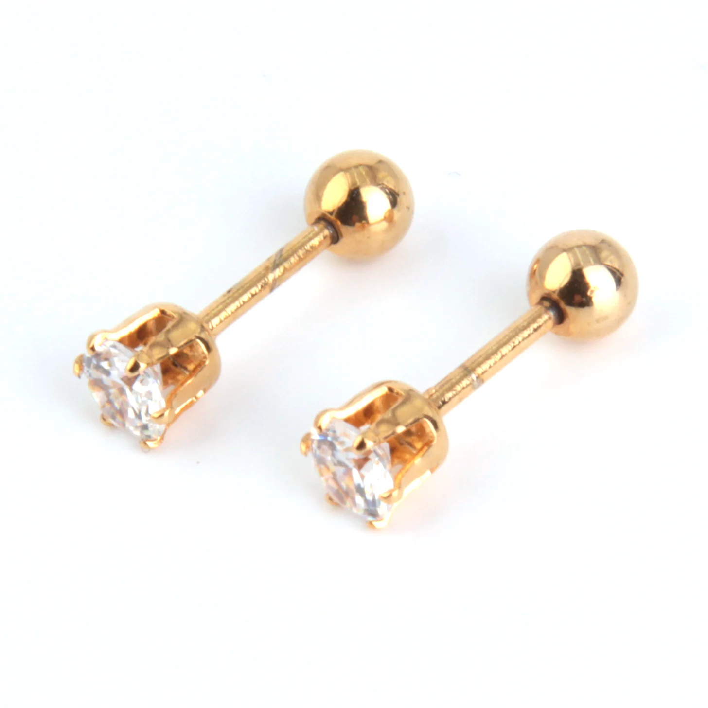 Aretes Tipo Broquel Acero Dorado Zirconia 4mm Dormilón