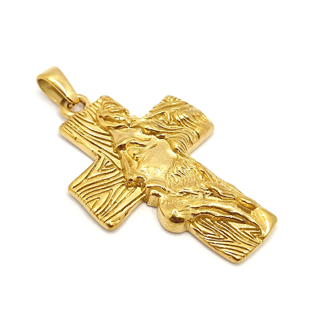 Dije Acero Dorado Cruz Rostro Perfil Cristo Jesucristo