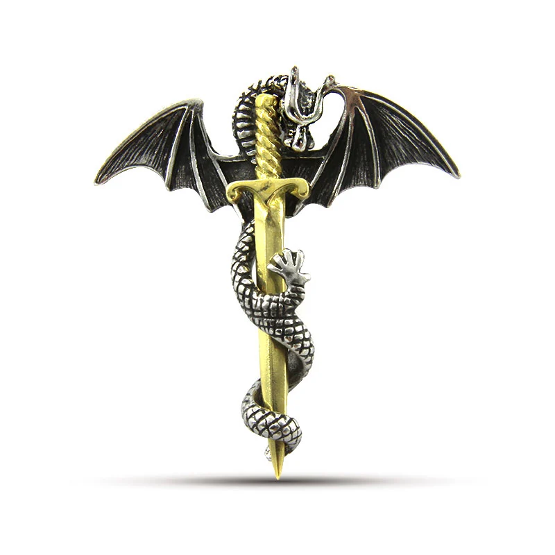 Dije Acero Inoxidable Plateado Dragon Medieval Espada