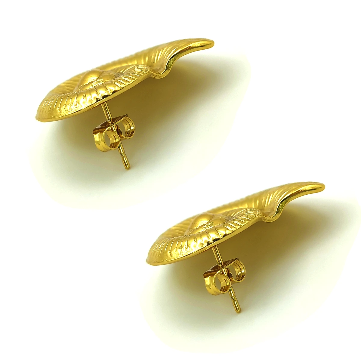 Aretes Acero Inox Dorado Fosil Amonites Caracol