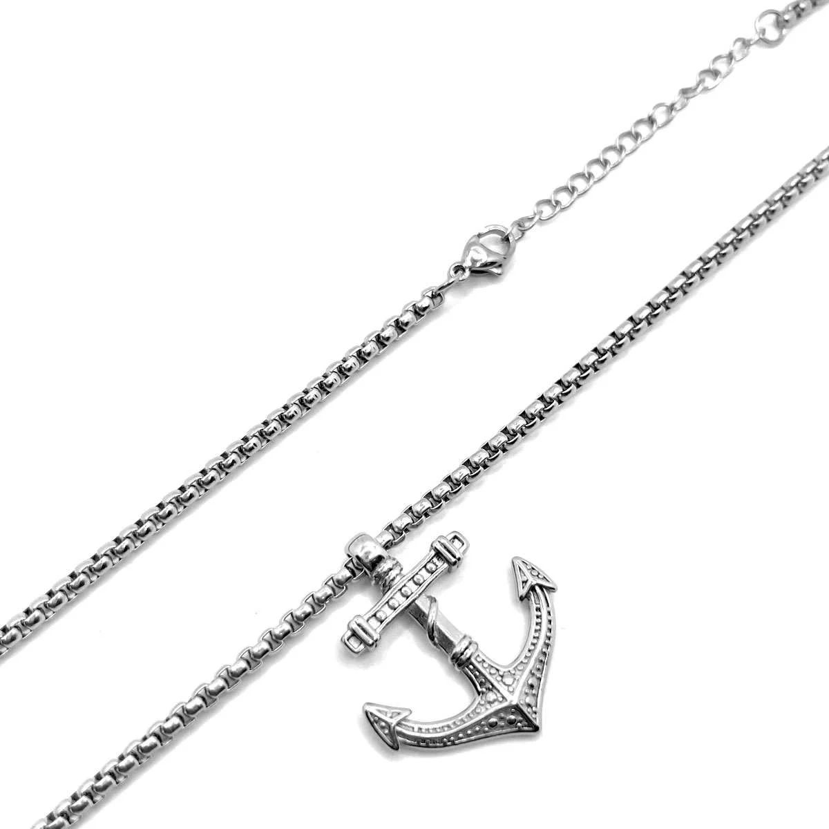 Collar Acero Plateado Ancla Áncora 30 mm Hombre Marinero
