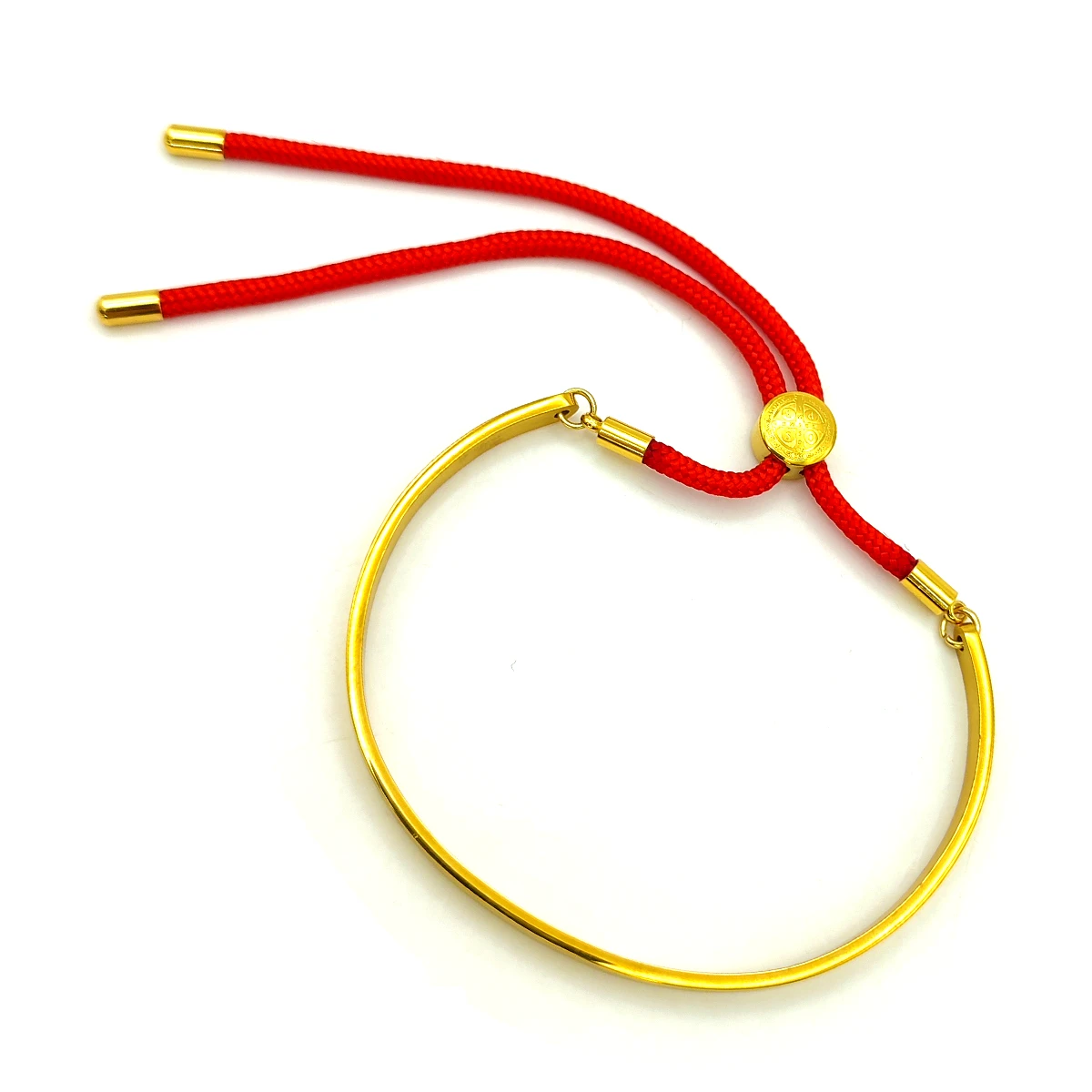 Pulsera Acero Dorado San Benito Brazalete Hilo Rojo
