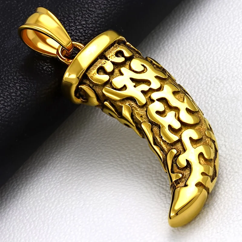 Dije Acero Dorado Biker Colmillo Lobo Gold Tribal Vintage