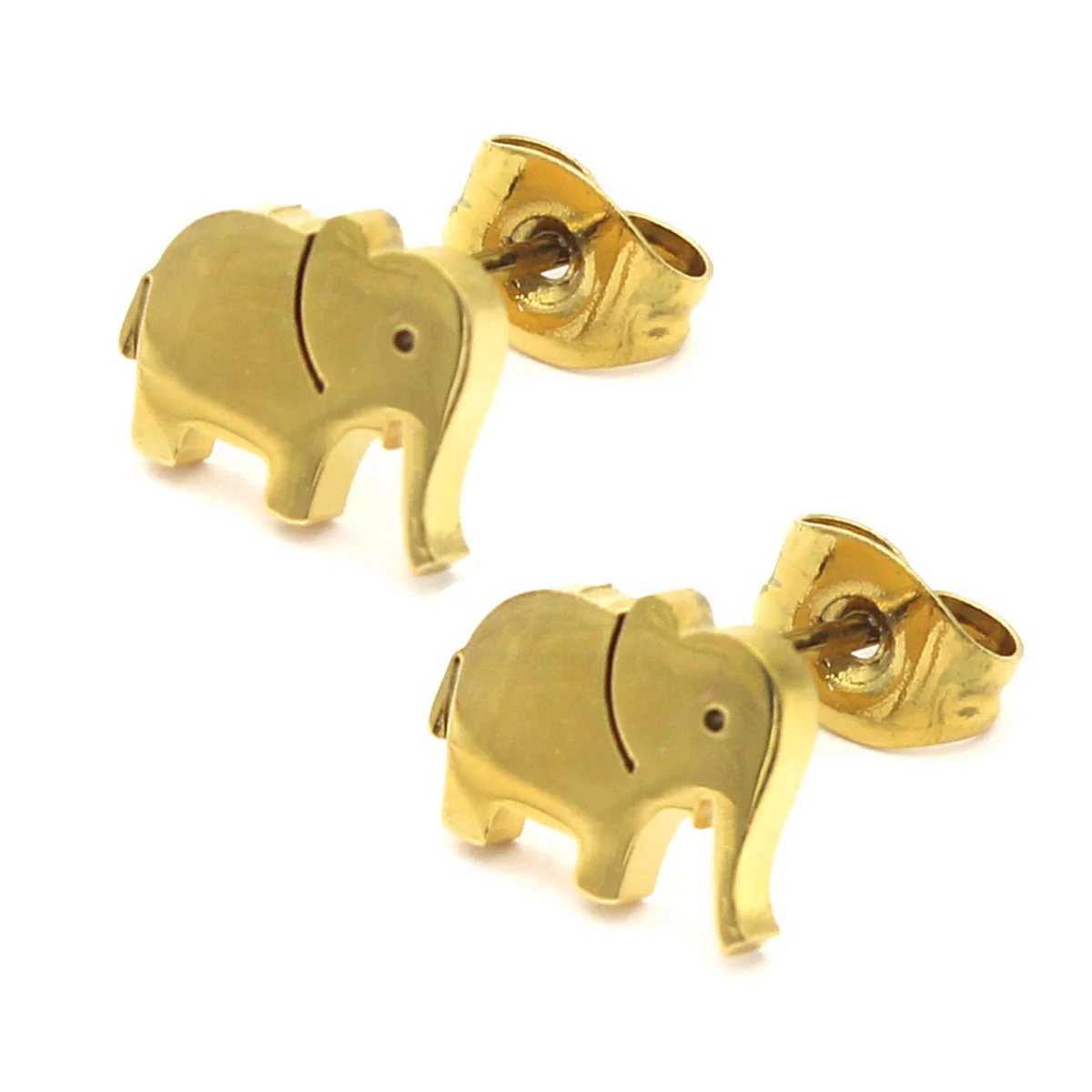 Set Joyeria Acero Dorado Elefante Liso Suerte Poder