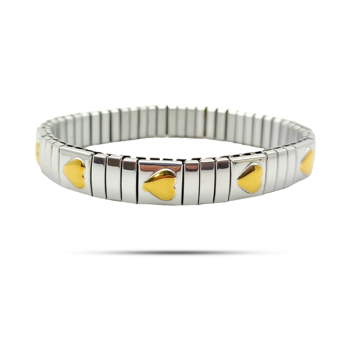 Pulsera Acero Bicolor Tipo Italiana Elástica Corazones