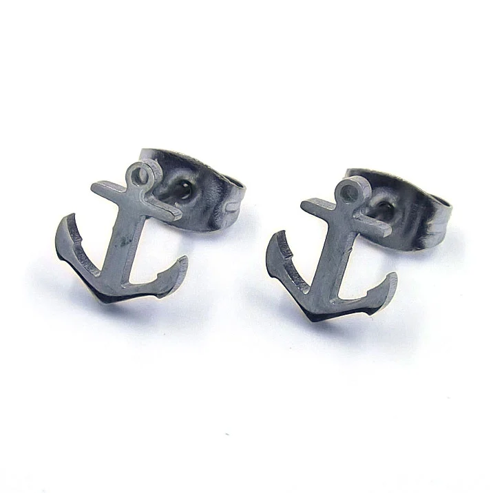 Aretes Acero Inoxidable Plateado Tipo Broquel Ancla
