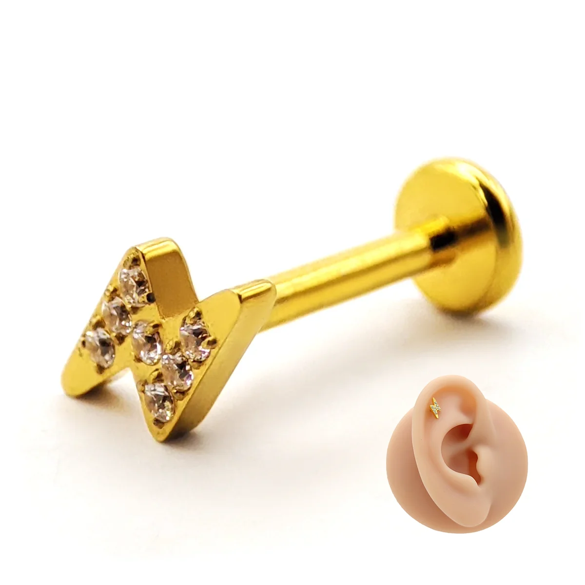 Piercing de Oreja Acero Forma Rayo Plano Cristales Claros
