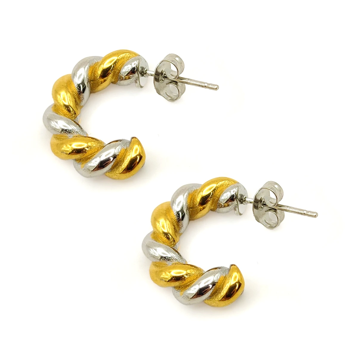 Aretes Acero Bicolor Arracada Trenzada Torcida Twist