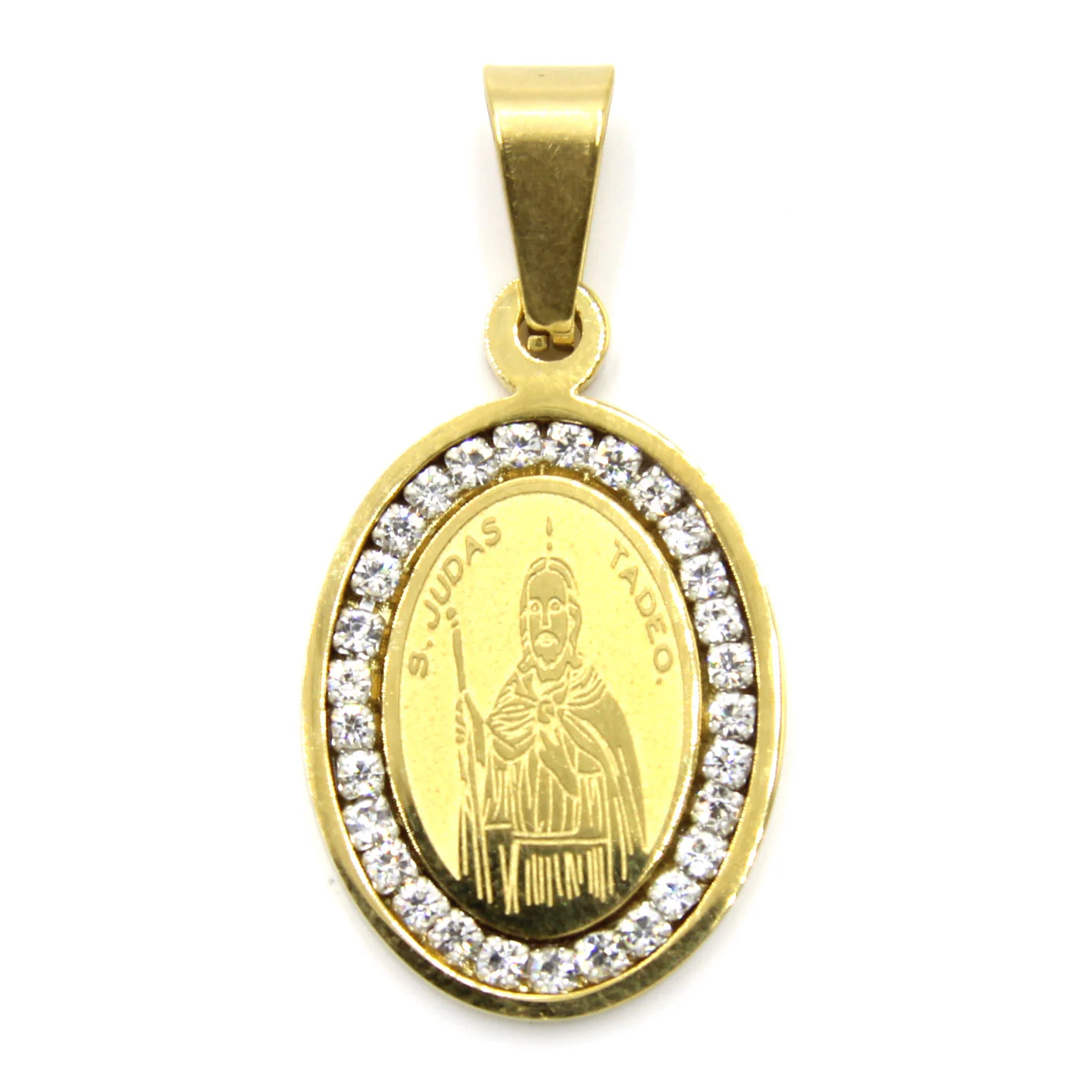 Dije Acero Dorado Ovalo 23 Mm San Judas Zirconia