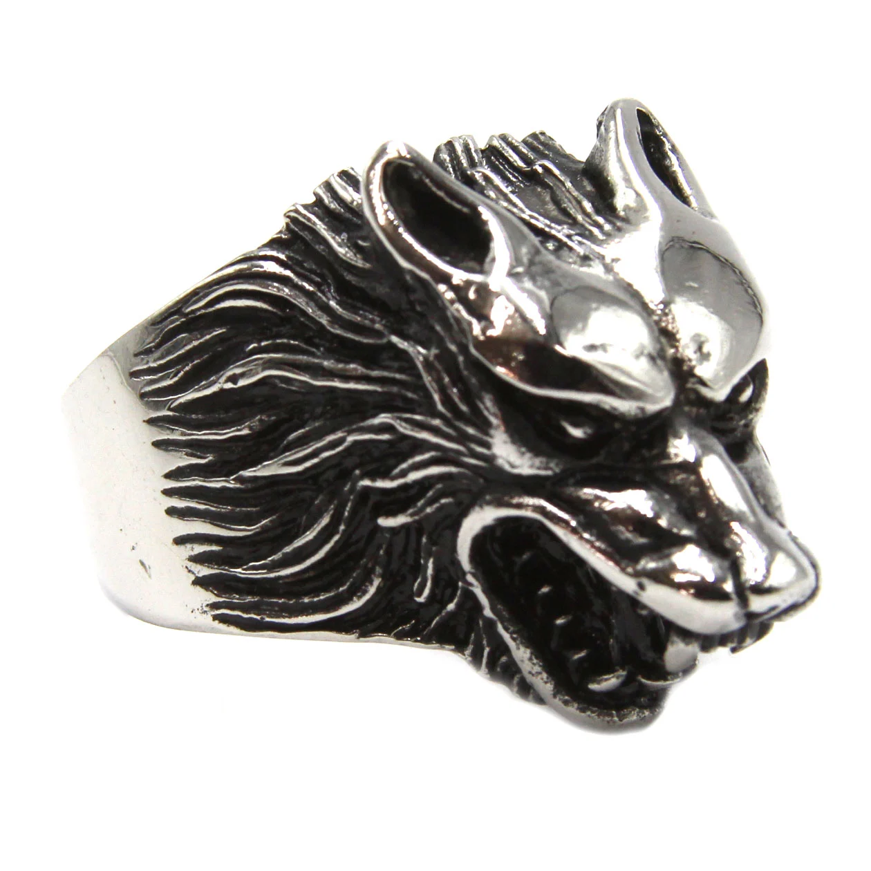 Anillo de Hombre en Acero Cabeza de Lobo Nocturno