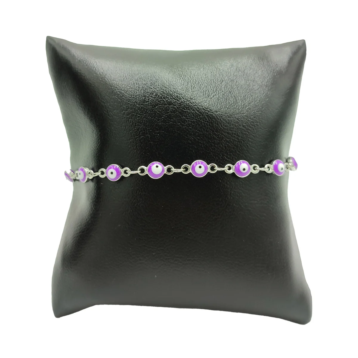 Pulsera Acero Inox Plateado Ojo Turco Morado 4 Mm Nobleza