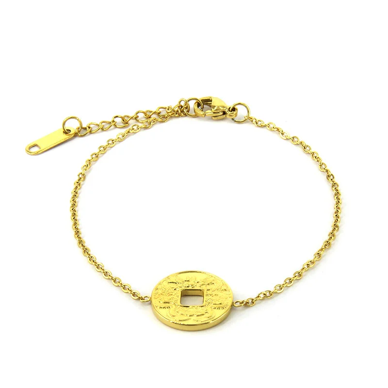 Pulsera Acero Inoxidable Dorado Moneda Cash Chino