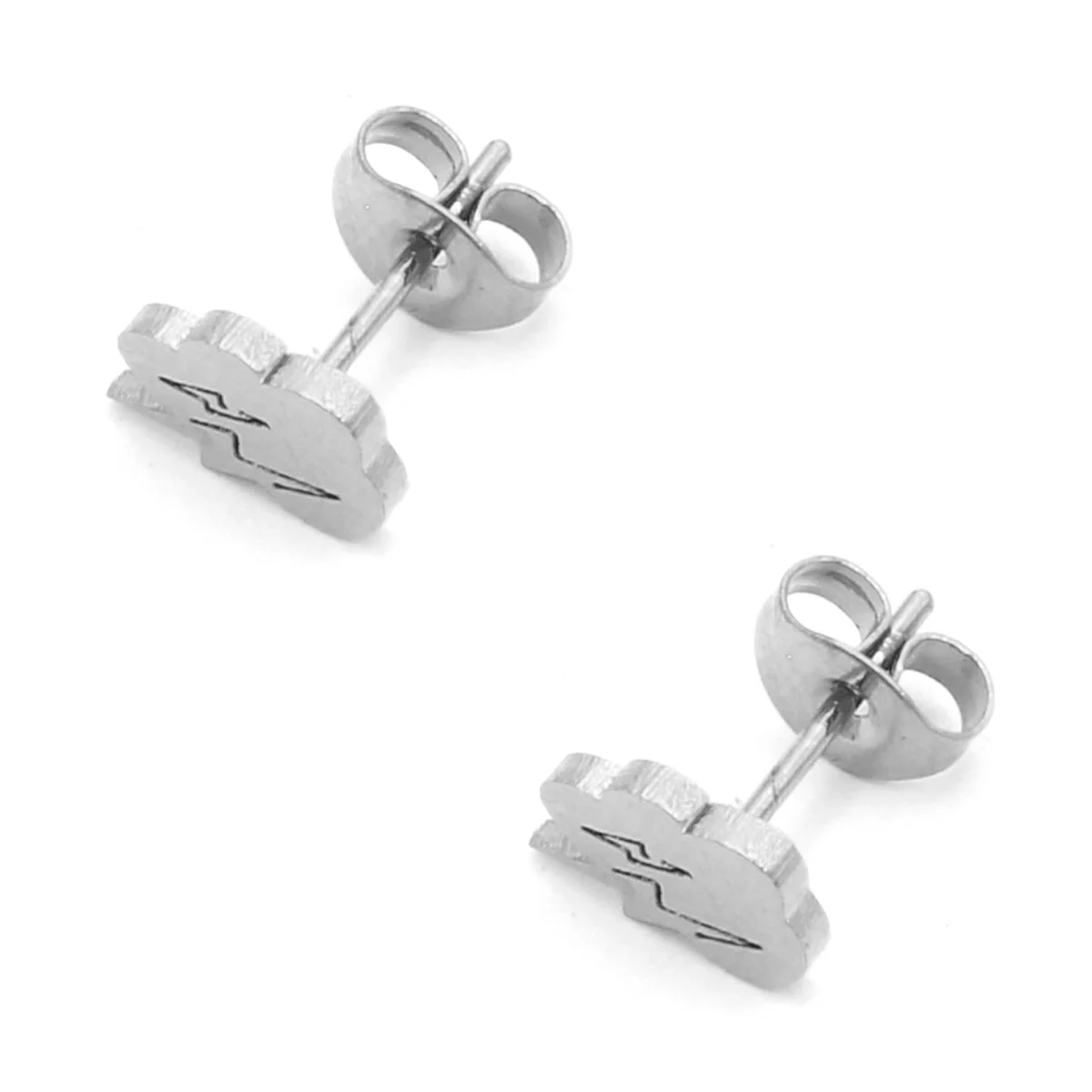 Aretes Acero Inox Plateado Tipo Broquel Nube Rayo