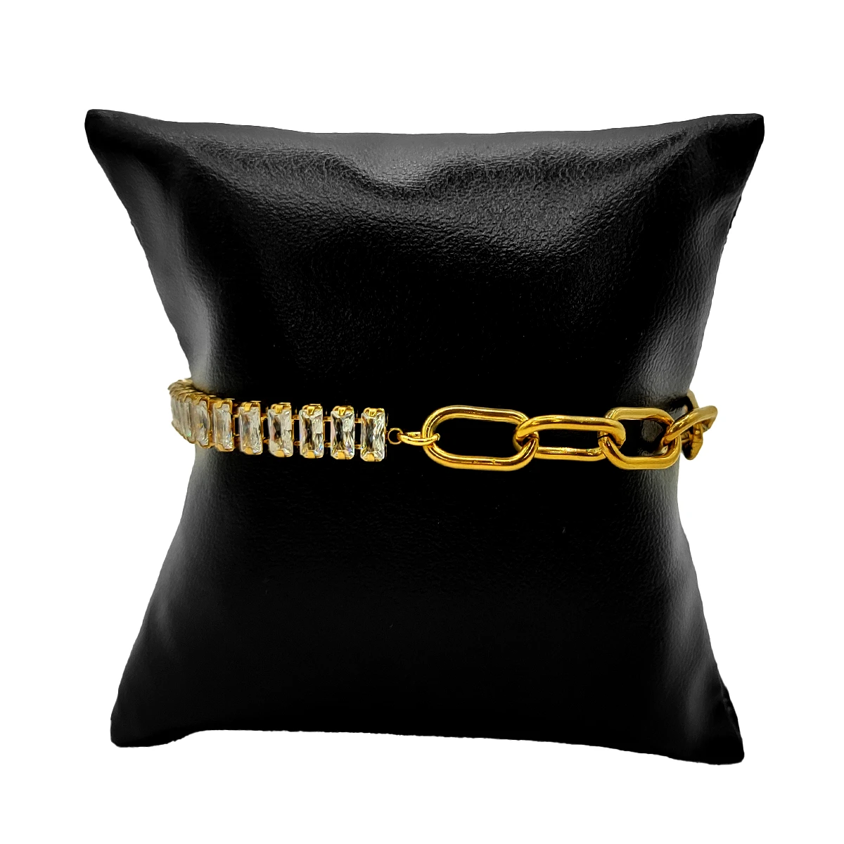 Pulsera Acero Dorado Mixta Eslabon Oval Cristales Barra