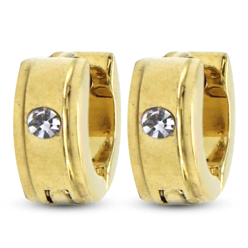 Aretes Tipo Arracada Niña Acero Dorado Cristal Claro