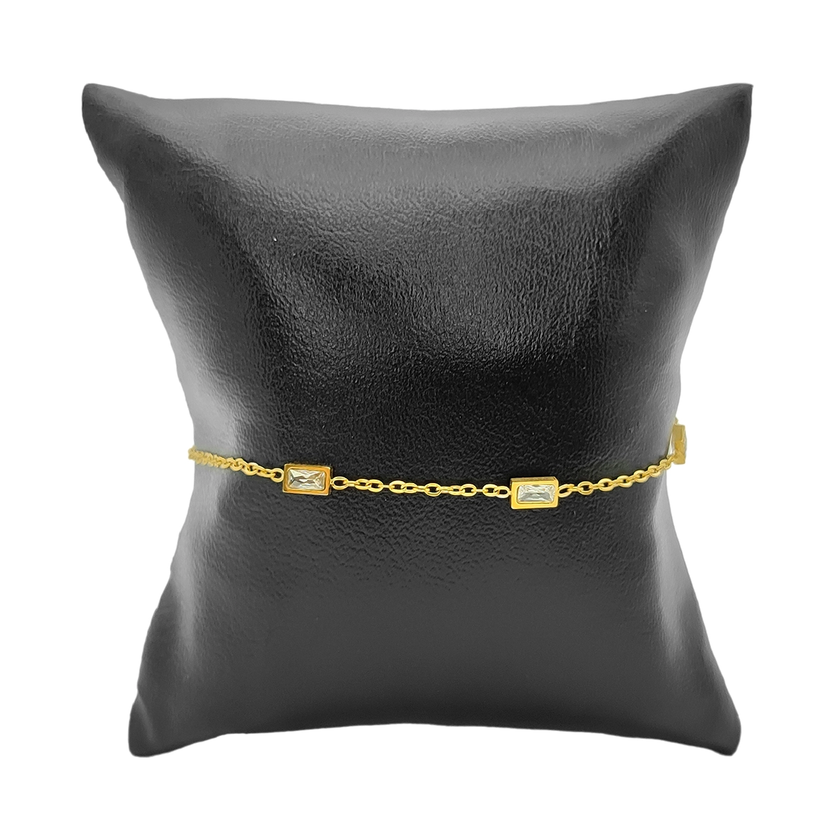 Pulsera Acero Dorado Zirconias Rectangulares Claras