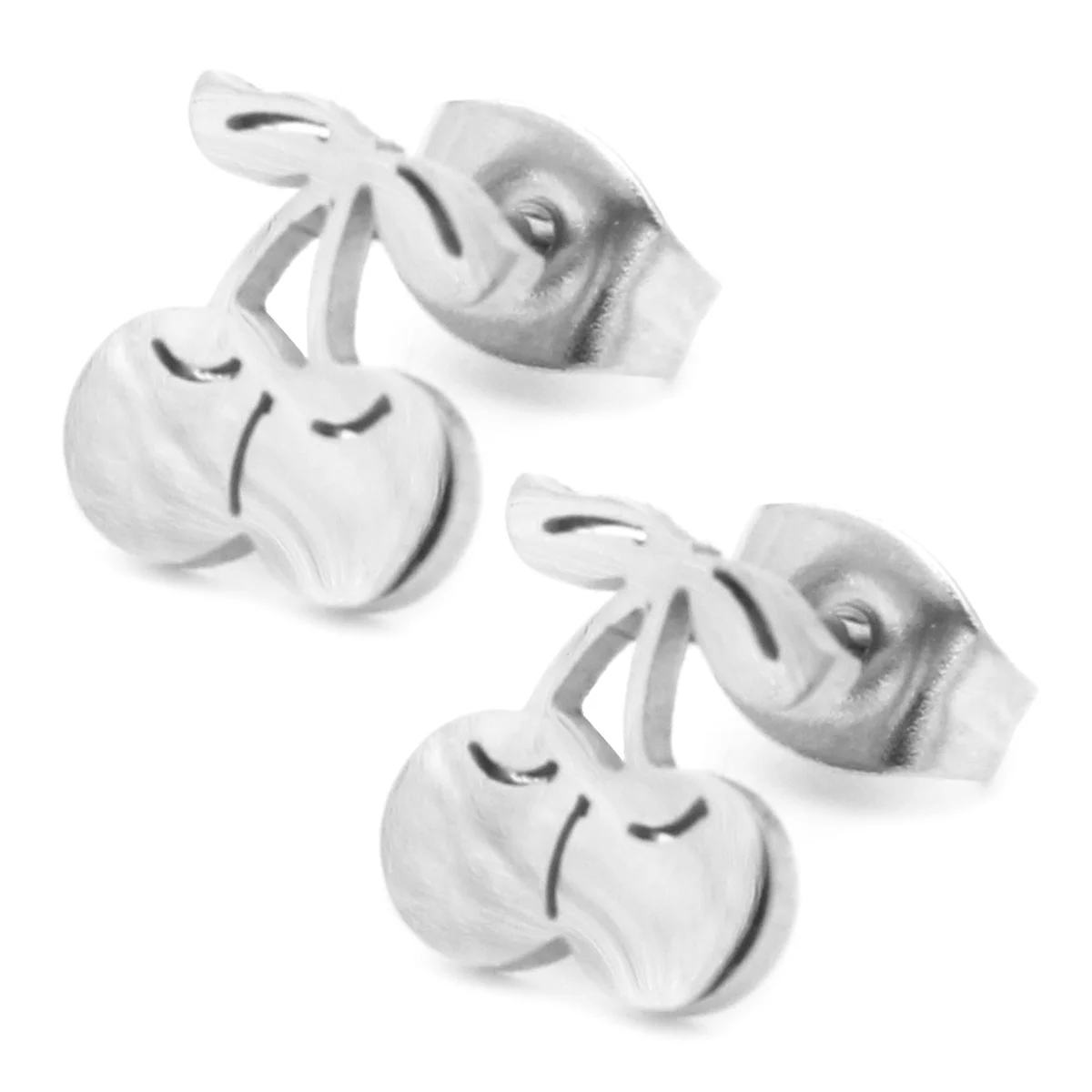 Set Joyeria Acero Inoxidable Plateado Fruta Cereza Bonita