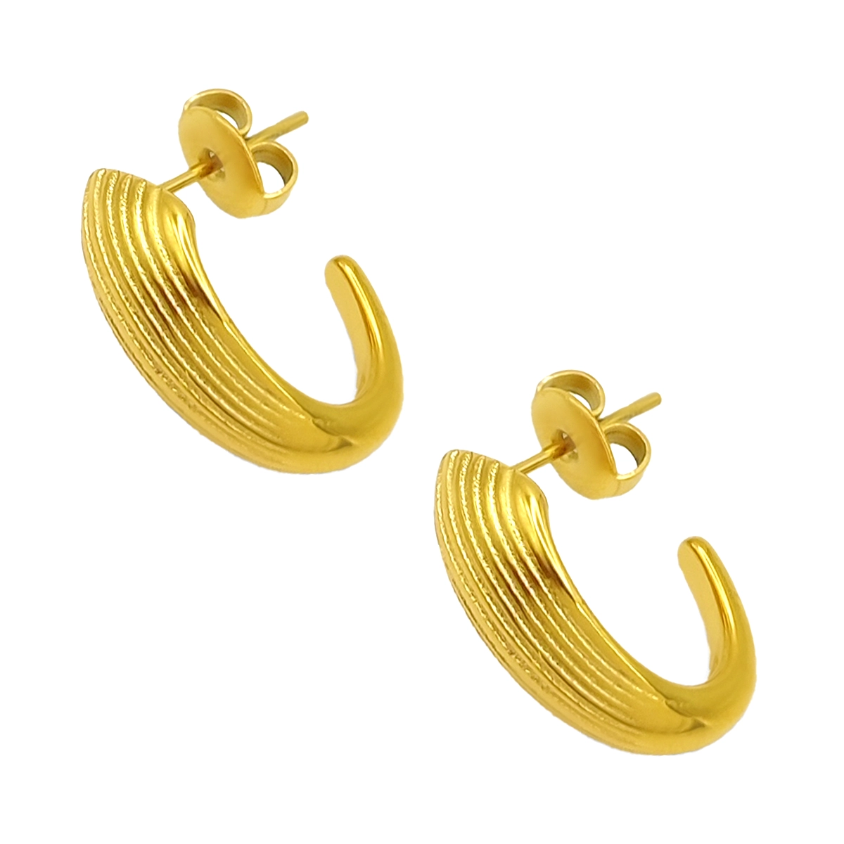 Aretes Acero Media Arracada Forma Gota Acanalada