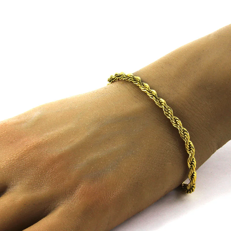 Pulsera Brazalete Esclava Acero Torzal Dorado 4mm x 22cm