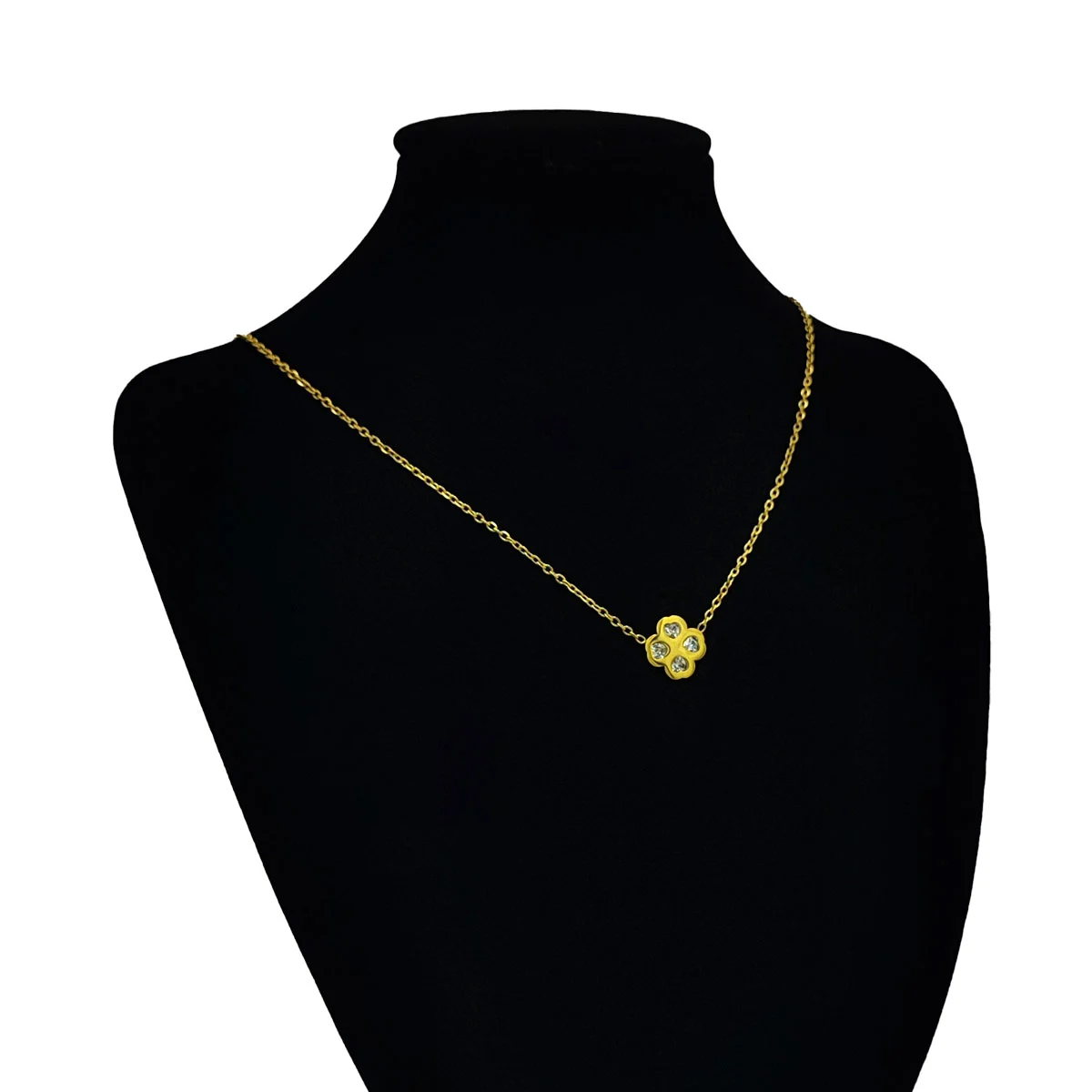 Collar Acero Inox Dorado Trebol 4 Hojas Corazon Zirconia