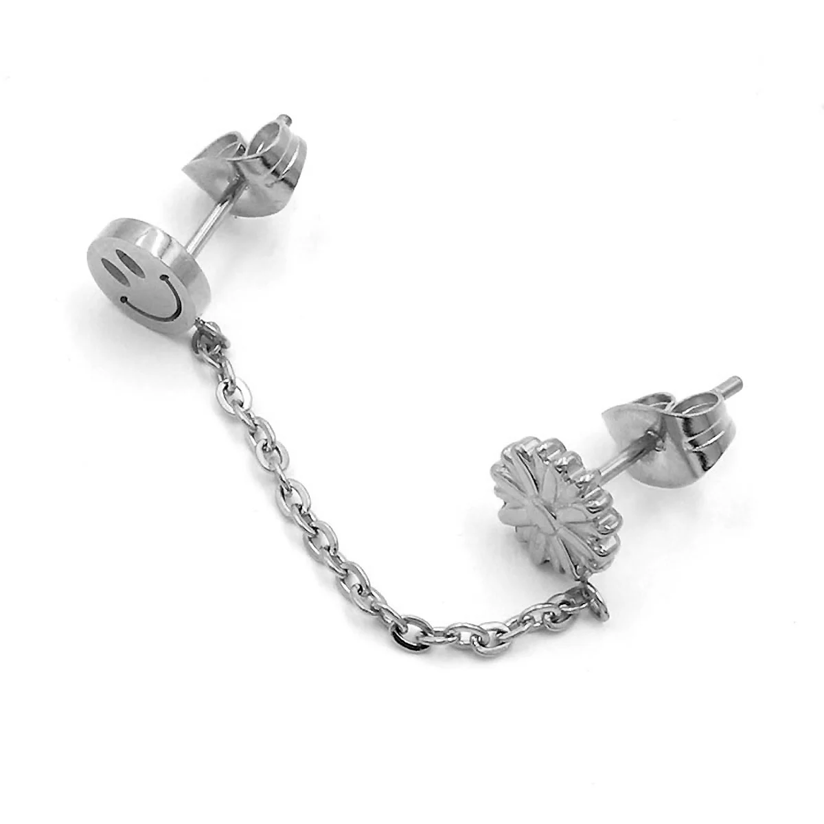Ear Cuff Acero Inoxidable Plateado Carita Feliz - Aretes