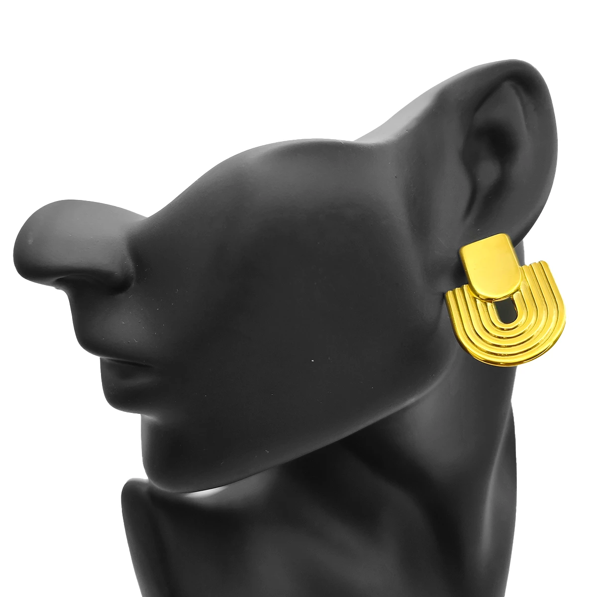 Aretes Acero Dorado Tipo Cúpula Ondulado con Lineas