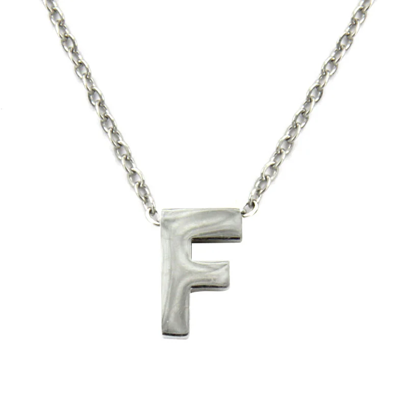 Collar Acero Inoxidable Plateado Letra F Pequeña Nice