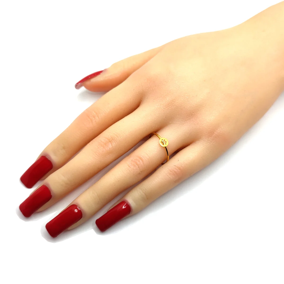 Anillo Acero Dorado Delgado Huella Perro Gato Ajustable