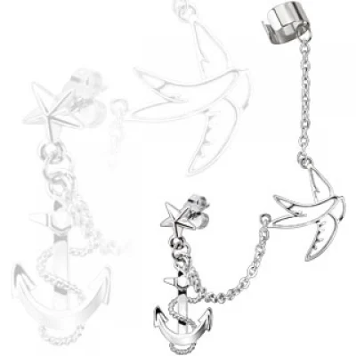 Arete tipo Ear Cuff de Acero Inox Diseño Ancla Libertad - aretes
