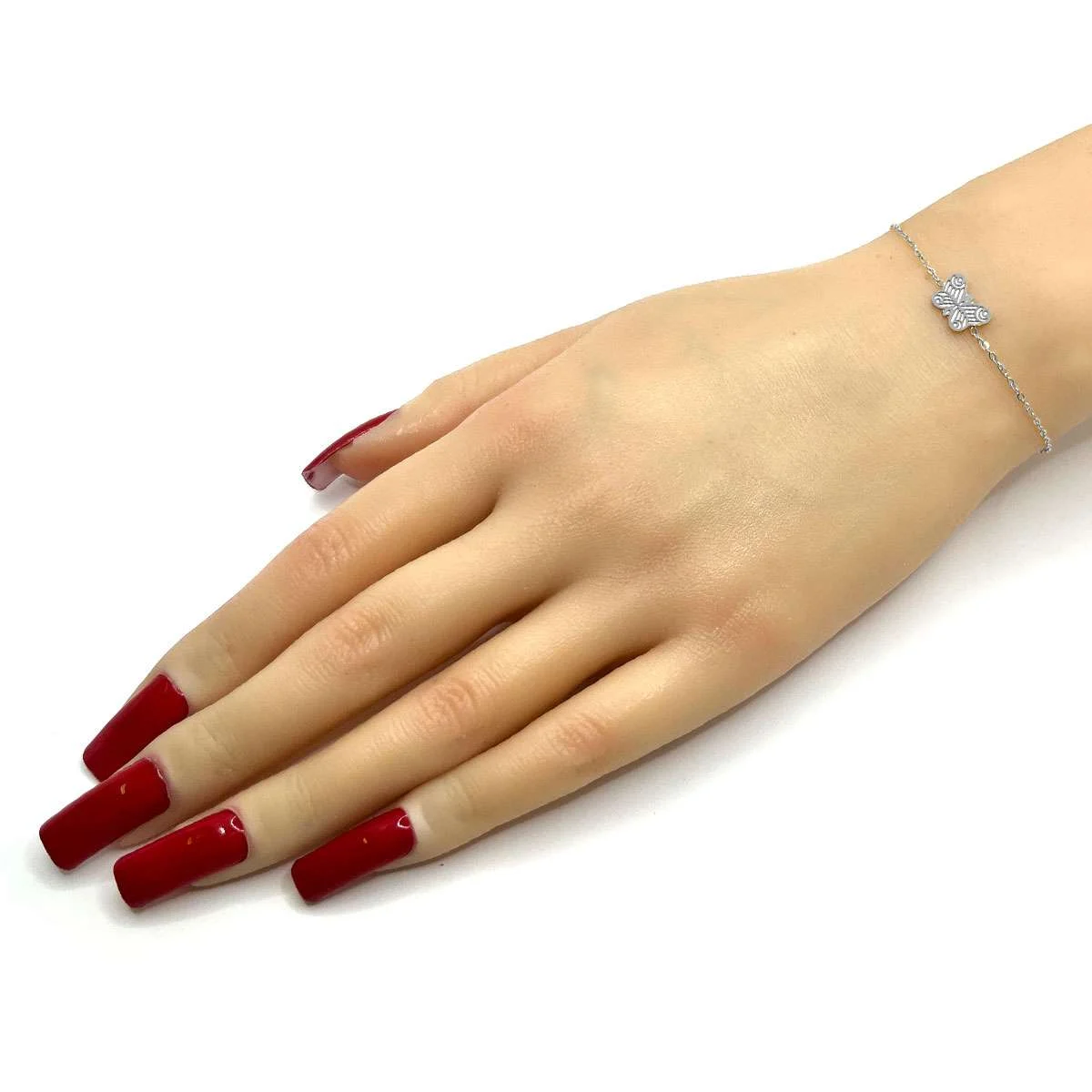 Pulsera Acero Plata De Mujer Diseño Mini Mariposa Grabada