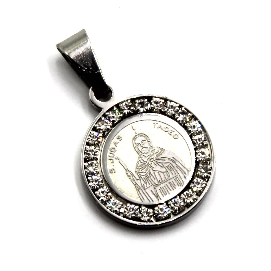 Dije Acero Plateado Medalla San Judas 16 mm Zirconias